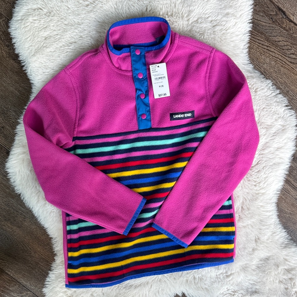 Lands' End Kids Snap Neck Pullover Fleece, size M (8), NWT